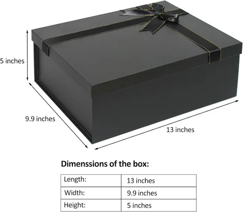 Vista 2 de Eerbaier Caja de regalo grande con tapa de 13 x 9.9 x 5 pulgadas, caja de regalo negra con fila de cinta, tarjeta y relleno de papel triturado, caja