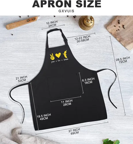Vista 3 de Peace Love - Delantales de plátanos para mujer con 2 bolsillos, bonito gráfico de frutas, impermeable, ajustable, delantal de cocina