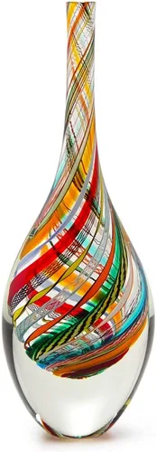Vista 10 de Ca D Oro - Florero de cristal con bastones azules y verdes, soplado a mano, estilo Murano, modelo bajo