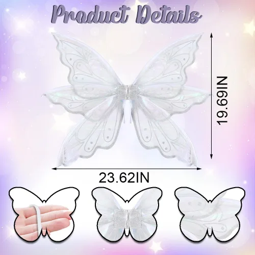 Vista 2 de On-Airstore Fairy Wings Costume Organza Angel Butterfly Wings for Women Girls Dress-up Accessories Christmas Cosplay Costume