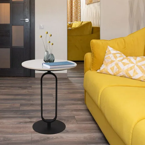 Vista 4 de Mesa auxiliar con parte superior de mármol, mesa redonda de metal para sofá, mesa auxiliar moderna, bandeja de café, escritorio auxiliar para sofá