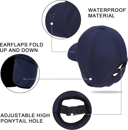 Vista 5 de Gorra de béisbol de forro polar para mujer, con orejera, impermeable, para invierno, calentador de oídos, para correr