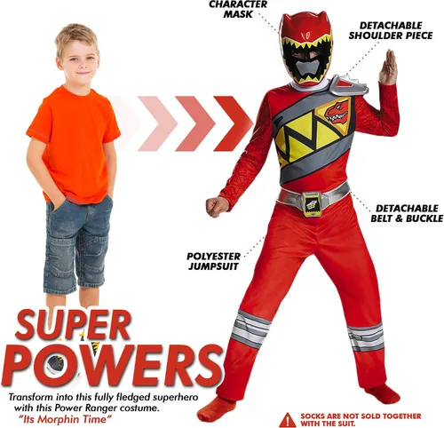 Vista 2 de Power Rangers Dino Charge - Disfraz infantil clásico rojo