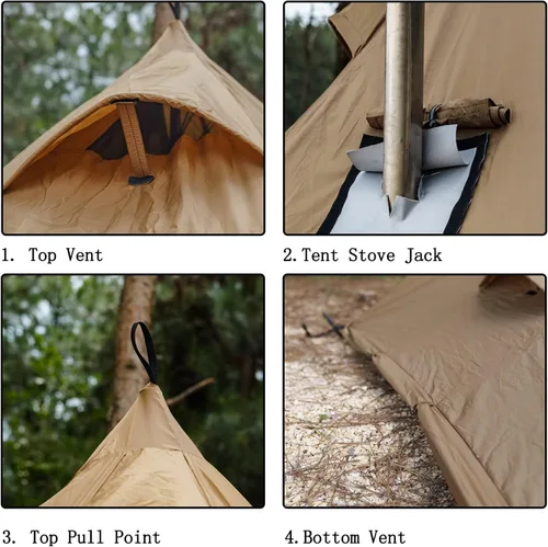 Vista 3 de FIREHIKING Tienda de campaña caliente para 2-4 personas Tipi con estufa Jack para mochileros Caza 11'6" x 6'11" with Stove Jack