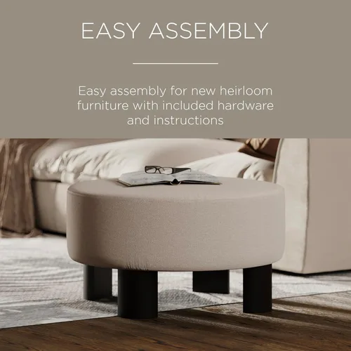 Vista 5 de Maven Lane Celia - Otomano tapizado redondo grande y contemporáneo, reposapiés acolchado para sofá o silla con patas de madera en acabado negro