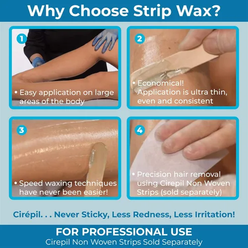 Vista 3 de Colección de bandas de cera Cirépil Hypoallergenic & rosin-free strip wax for sensitive skin - Unscented professional hair removal for legs, arms