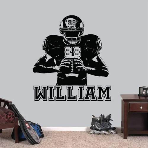 Vista 2 de Calcomanía de pared personalizada de fútbol – Números personalizados camisetas de jugador – Elige tu nombre. Calcomanía de vinilo para decoración