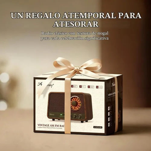 Vista 8 de Radio Bluetooth AM FM de madera vintage, sonido potente de 10 W