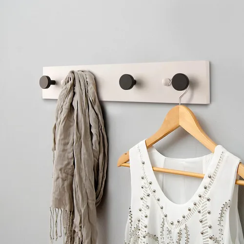 Vista 2 de HASWARE Ganchos de pared de 16 pulgadas, perchero de madera con 4 ganchos de pared de aluminio, para sombrero, toalla, bolsa de llaves