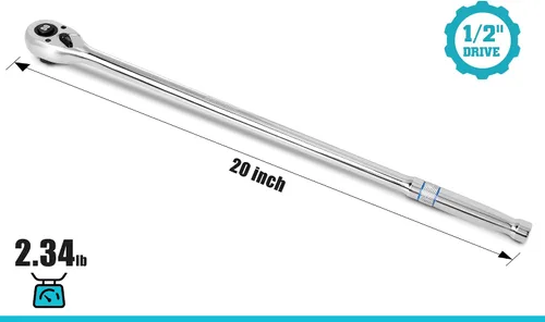 Vista 2 de DURATECH Mango de trinquete de accionamiento de 1/2 pulgadas con mango extra largo, llave de trinquete de 90 dientes de liberación rápida con mango