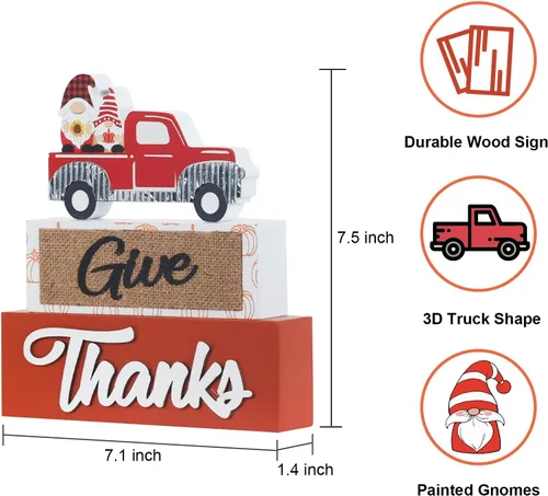 Vista 4 de NEEDOMO Decoraciones de otoño para el hogar, letrero de madera de 3 capas con gnomo de agradecimiento para decoración de otoño, decoraciones