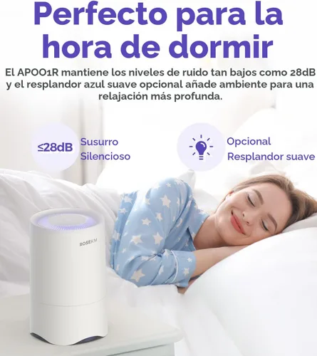 Vista 4 de Rosekm Purificador de aire pequeño para el dormitorio del hogar, mini purificador de aire de escritorio personal, purificador de aire HEPA