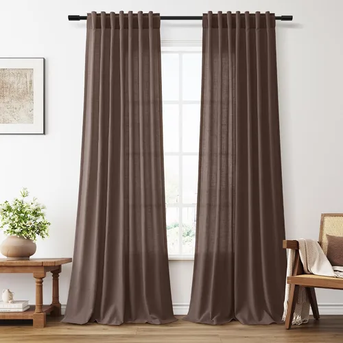Vista 30 de Aersas Aqua Green Linen Curtains 84 Inches Long 2 Panels Set Back Tab Rod Pocket Living Room Curtain Farmhouse Rustic Light Filtering Hook Drapes