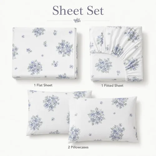 Vista 7 de HYPREST 100% Cotton Percale Sheets Queen, Blue Rose Floral Deep Pocket 16
