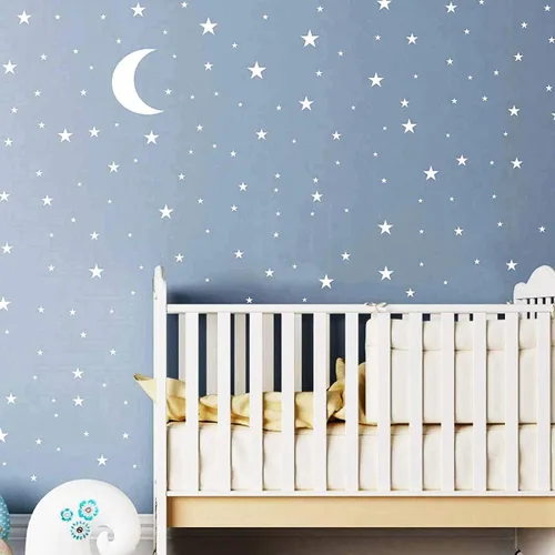 Vista 2 de Vinilo adhesivo de pared de luna y estrellas, calcomanías de pared de vinilo extraíbles para habitación de bebé, decoración de pared de bricolaje