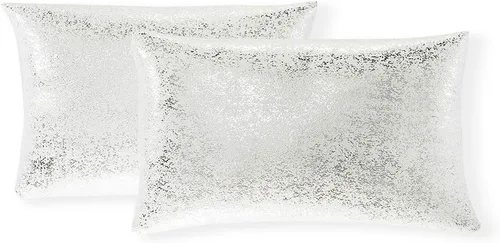 Vista 27 de Xinrjojo Juego de 2 almohadas brillantes en negro y dorado, almohadas suaves y brillantes decorativas, juego de fundas de almohada cuadradas negras