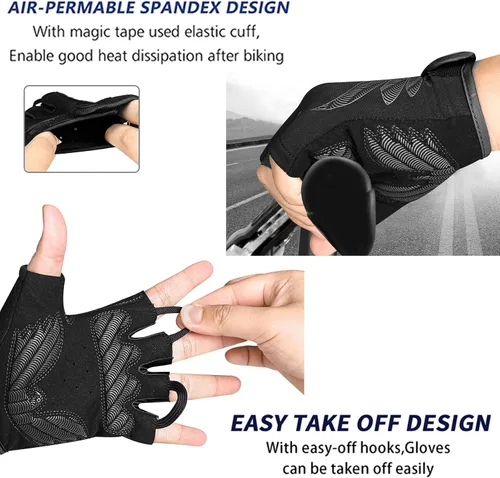 Vista 5 de MOREOK - Guantes para bicicleta de montaña (MTB) y ciclismo de descenso (DH), para hombres, de medio dedo, con almohadilla de gel que absorbe
