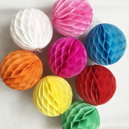 Vista 3 de 8 bolas de panal multicolor de 10 pulgadas, bolas de panal de papel de seda Paper Pom Poms Flower Balls DIY Art Hanging Honeycomb Balls for