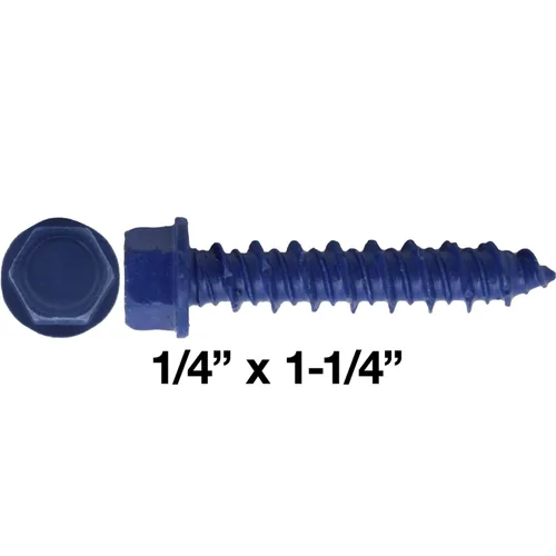 Vista 2 de Tornillos de anclaje de hormigón azul de 1/4 pulgadas x 1-1/4 pulgadas, acero al carbono endurecido, para interior y exterior, tornillos resistentes