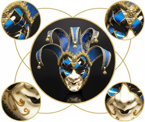 Vista 4 de Cara completa bufón Joker veneciano mascarada carnaval máscara Mardi Gras