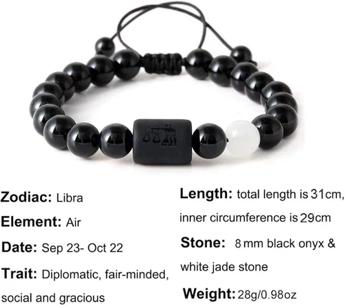 Vista 3 de Pulsera con signos del zodiaco para hombres y mujeres, 0.315in, piedra de ónice negra natural, constelación, horóscopo trenzado, pulseras de cuentas