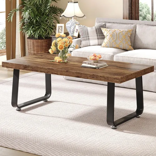 Vista 8 de HSH Mesa de café negra moderna, mesa de centro de madera rústica y metal, mesas de café sencillas de estilo granja para sala de estar, mesa de té