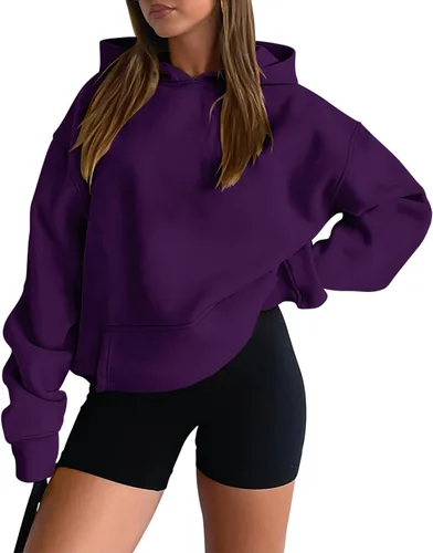 Vista 17 de onlypuff Sudadera casual con capucha para mujer, de manga larga, con bolsillo de canguro, hombro caído