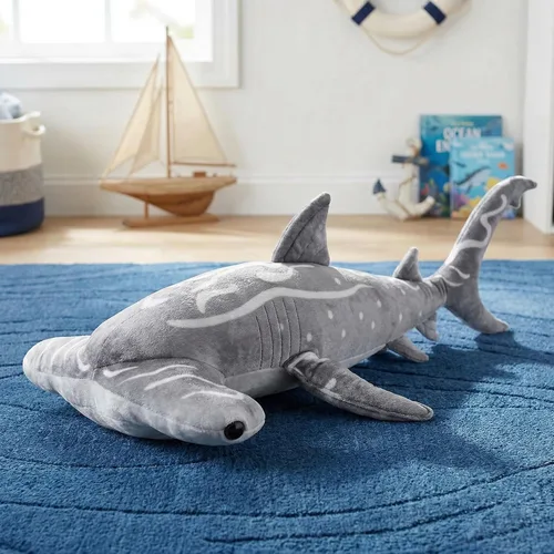 Vista 7 de Juguete de peluche gigante de tiburón martillo – Juguetes de peluche realistas de tiburón martillo de 40 pulgadas de largo, súper suaves, animales