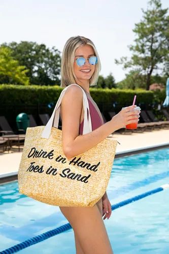 Vista 3 de Funky Junque - Bolso de playa para mujer, tamaño grande, bolsa tejida de palma
