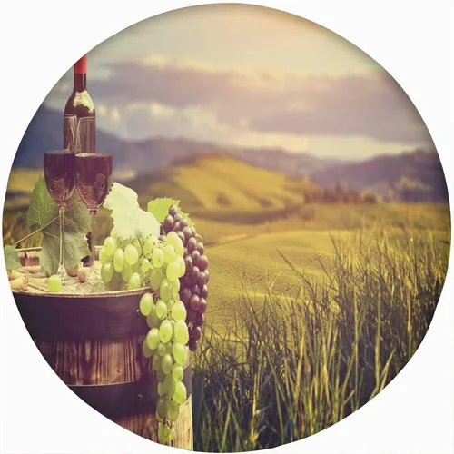 Vista 12 de Mantel redondo ajustado para bodega, diseño de nubes de amanecer en la Toscana con borde elástico, estampado de poliéster, se adapta a mesa redonda