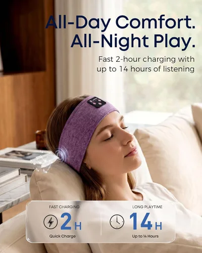 Vista 5 de Auriculares para dormir Bluetooth 5.4, diadema para dormir Malva