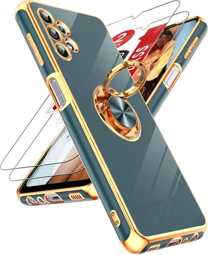 Vista 21 de LeYi Funda para teléfono Galaxy A12: con protector de pantalla de vidrio templado [paquete de 2] Soporte de anillo giratorio de 360°, soporte Rosa