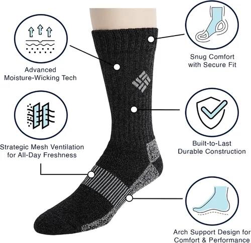 Vista 4 de Columbia Men's 4 Pack Moisture Control Crew Socks