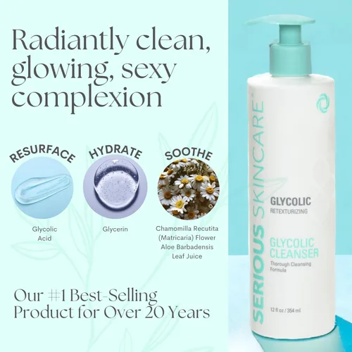 Vista 4 de Serious Skincare Limpiador facial glicólico de 12 onzas + herramienta de limpieza de cepillo facial oscilante, fórmula cremosa de limpieza profunda