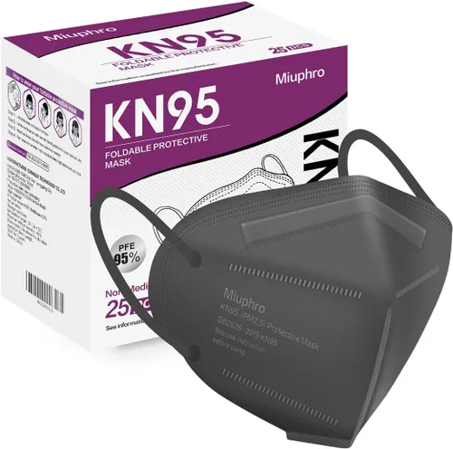 Vista 9 de Miuphro KN95 - Paquete de 25 mascarillas desechables de seguridad transpirables de 5 capas contra PM2.5, máscara desechable de protección Negro