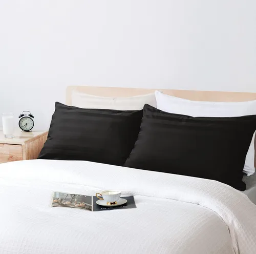 Vista 22 de Juego de 2 protectores de almohada estándar, 100% algodón egipcio con cremallera, 400 hilos, tejido satinado, algodón, color beige, fundas