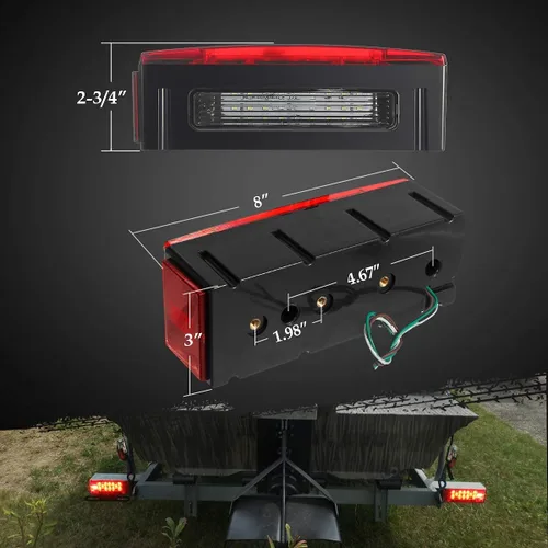Vista 9 de Partsam Kit de luz LED de 12 V, kit de luces LED de bajo perfil sumergible rectangular para remolque de barco, luces de marcha trasera + barra