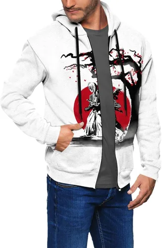 Vista 3 de Anime Rurouni Kenshin Himura Kenshin Mens Hoodie Fashion Full Zip Hoody Long Sleeve Sweatshirt