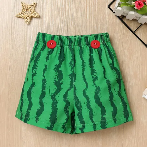 Vista 5 de Conjunto de 4 piezas de 3 piezas para bebé, diseño de sandía, para el primer cumpleaños, para tarta, de manga corta, pañales, con tirantes