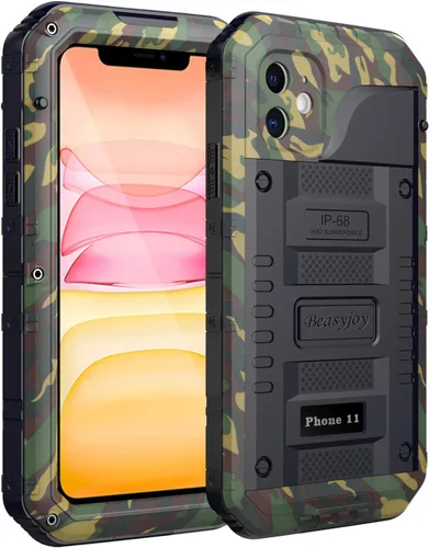 Vista 34 de Beasyjoy Funda impermeable de metal para iPhone 11, resistente, a prueba de golpes, a prueba de polvo, protección resistente, pantalla incorporada