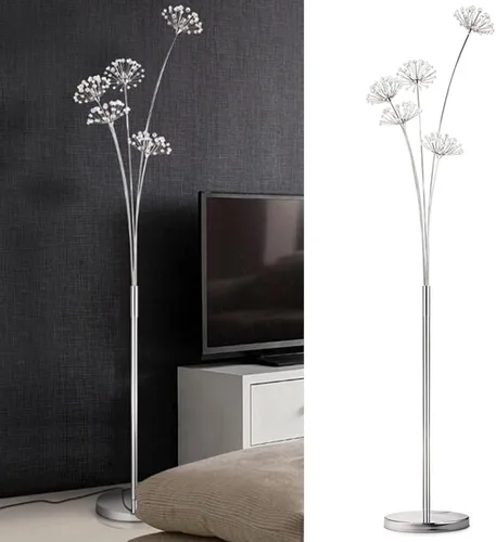 Vista 8 de DYRABREST Moderna lámpara de pie LED de diente de león de cristal con control remoto de pie, elegante luz de pie de 5 cabezales para sala de estar