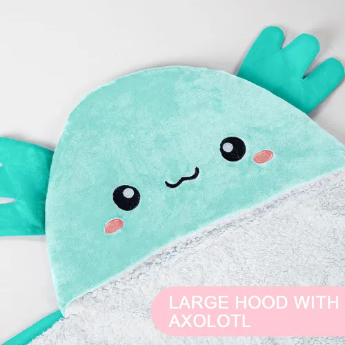 Vista 2 de Manta con Capucha Vestible de Axolotl para Adultos - Súper Suave, Cálida y Acogedora de Felpa de Franela de Vellón y Sherpa Tipo Poncho Capa