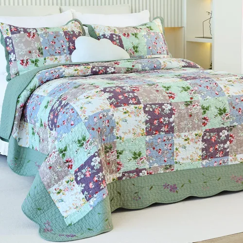 Vista 9 de EVENHUG Juego de Edredón de Retazos de 100% Algodón Tamaño Queen Ligero Floral Edredones Queen Juego de Ropa de Cama Colcha Cubrecama Cubierta
