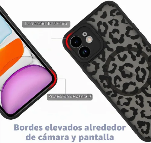 Vista 2 de AIGOMARA - Carcasa magnética para iPhone 11, diseño de leopardo negro