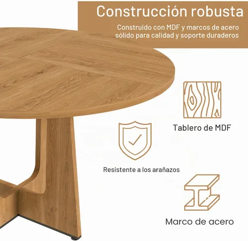 Vista 6 de Mesa de comedor redonda estilo granja para 6, mesa de cocina circular de 47" MDF con acabado de grano de madera, mesa de cocina y comedor de madera