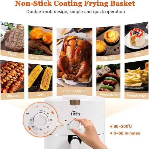 Vista 6 de Freidora de aire compacta de 4.2 cuartos de galón, freidora de aire de 4 litros y 1500 W, olla para pizza con circulación de aire rápida