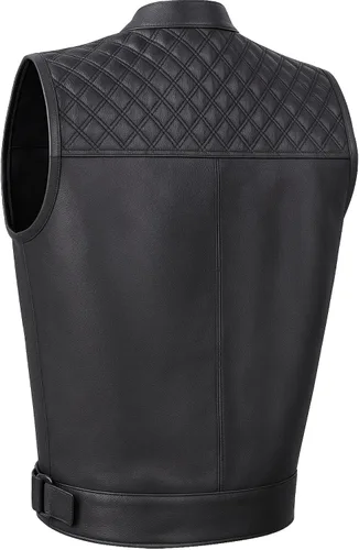 Vista 3 de Jackets 4 Bikes SOA Chaleco de Motocicleta para Hombre, Cuero Genuino de Búfalo, Armadura Trasera, Bolsillos Interiores, Chalecos de Club de Negro