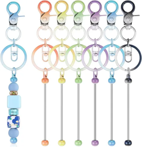 Vista 9 de Huwena 6 piezas de llaveros con cuentas, barras en blanco, llavero de cuentas de metal para colgante, manualidades, joyería, regalo