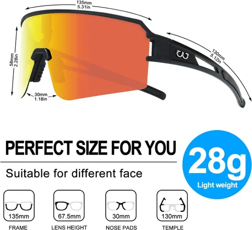 Vista 4 de FMY Gafas de sol polarizadas para ciclismo, lentes deportivos con protección UV400, para béisbol, correr, pescar, para hombres, mujeres y jóvenes