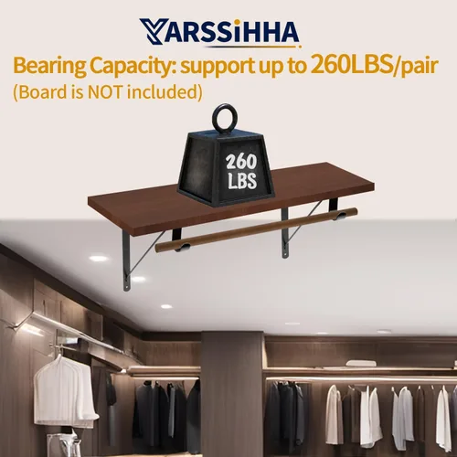 Vista 3 de Yarssihha Paquete de 2 Soportes para Barra de Armario, Soporte de Estante de Armario Montado en Pared de 12 x 10.4 Pulgadas, Soporte Negro